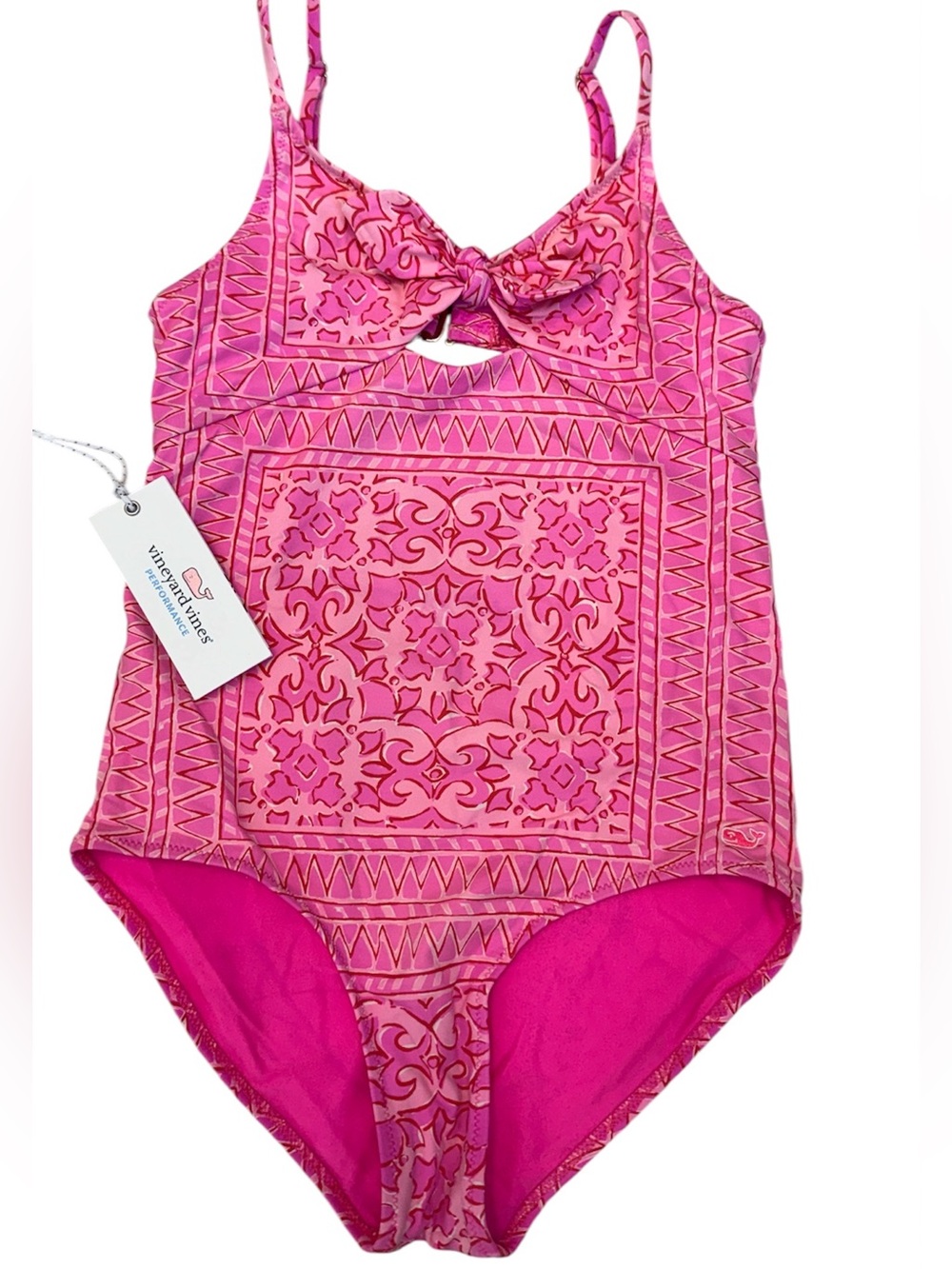Vineyard Vines Kids Neon Pink Tie Front One-Piece Swimsuit Size M(10-12)